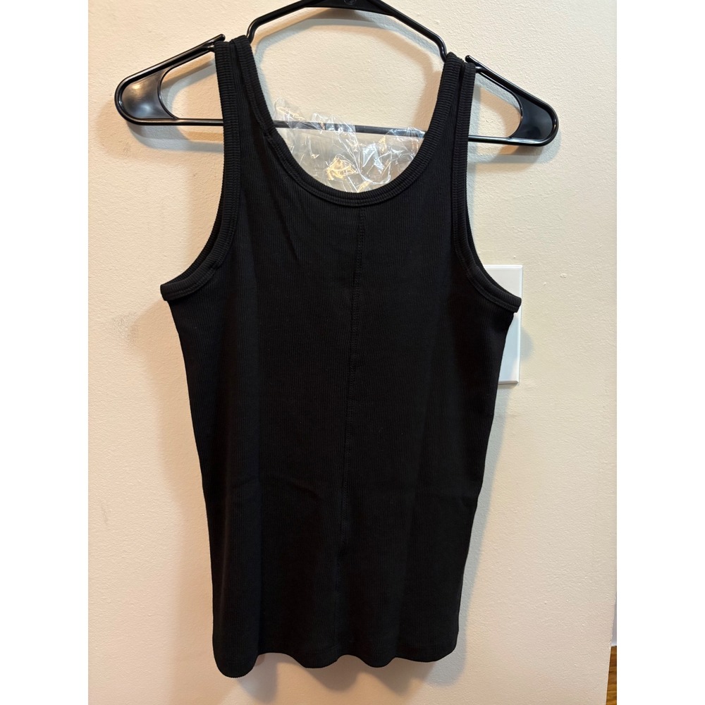 Quince Tank Top Womens M Black Organic Cotton Micro-Rib Scoop Neck Tank NWT - Picture 2 of 5